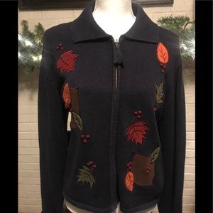 BEAUTIFUL FALL LEAF APPLIQUÉD CARDIGAN.